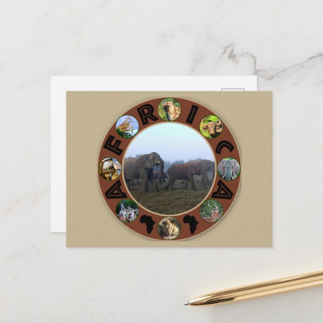 Postal Africa Wildlife Circle Elephant Herd Mist (Anverso/Reverso In Situ)