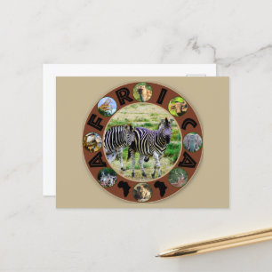 Postal Africa Wildlife Circle Zebra Couple