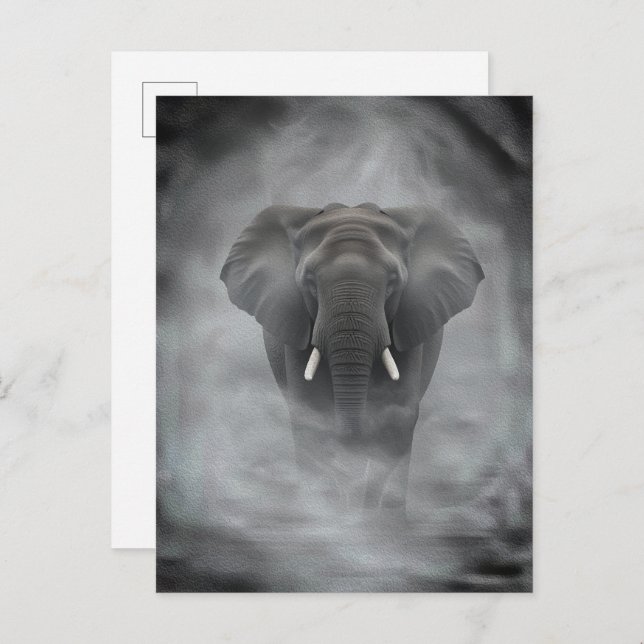Postal African Elephant in Misty Fog Serene Impasto (Anverso / Reverso)