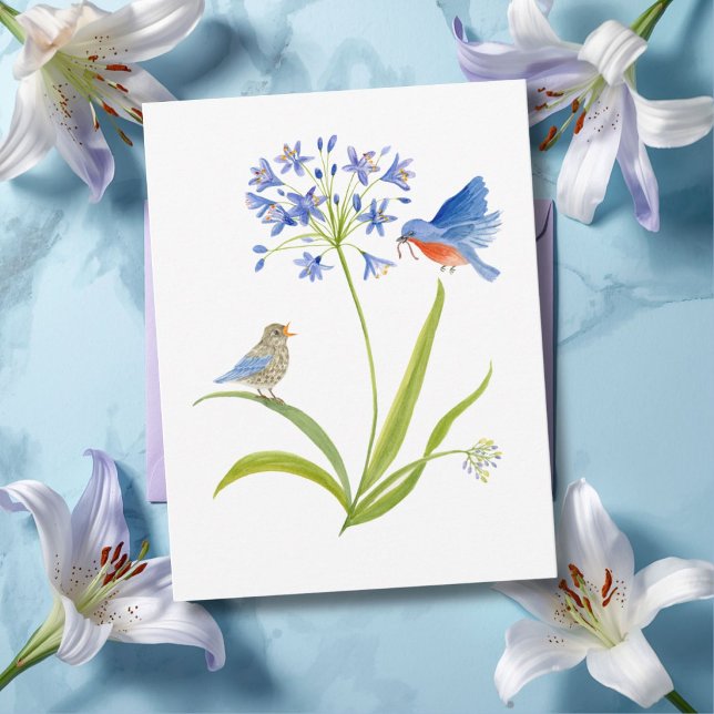 Postal African Lily with Bluebird Mother and Baby (Subido por el creador)
