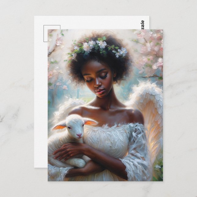 Postal Afro Angel with Lamb Postcard (Anverso / Reverso)