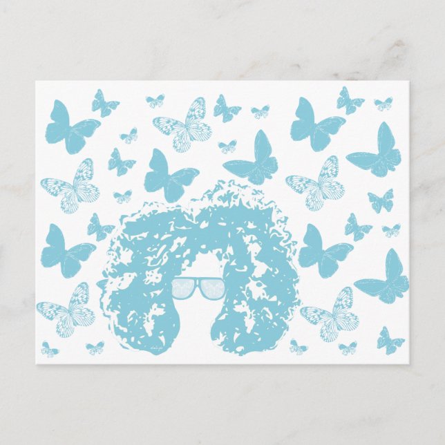 Postal Afro, mariposas y gafas de sol (Anverso)