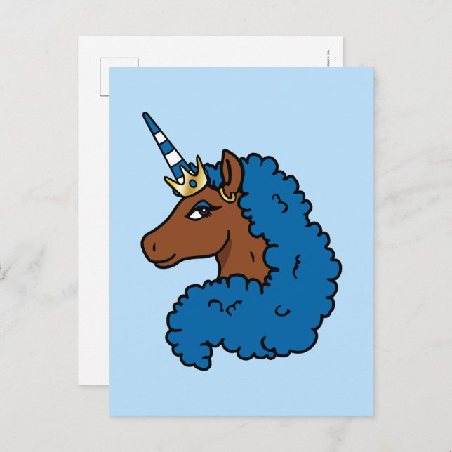 Postal Afro unicornio azul (Anverso / Reverso)