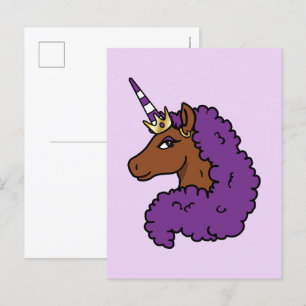 Postal Afro Unicornio púrpura