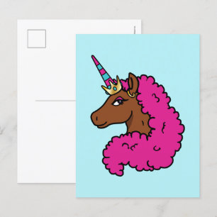 Postal Afro Unicornio rosa caliente