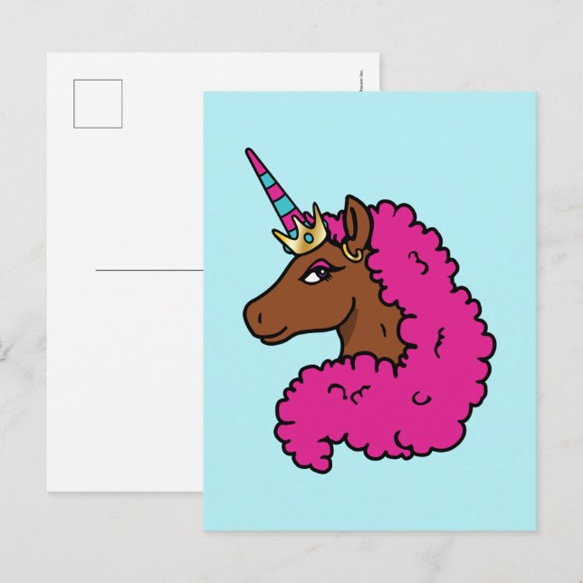 Postal Afro Unicornio rosa caliente (Anverso / Reverso)