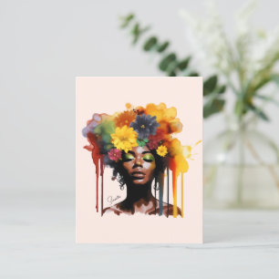 Postal Afroamericana con pelo floral afro