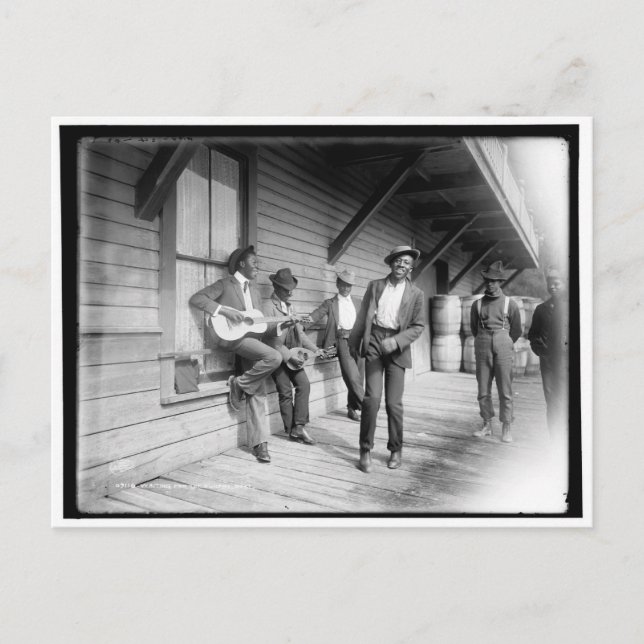 Postal Afroamericanos esperando el barco c1902 (Anverso)