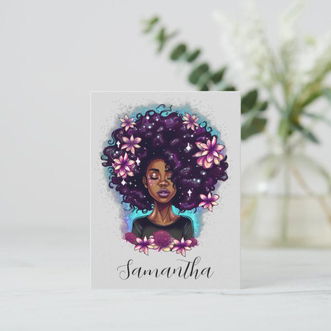 Postal Afromujer floral esparkling (Anverso de pie)