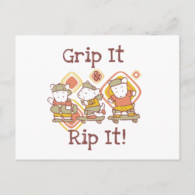 Postal Agárrelo y rasgúelo que anda en monopatín (Anverso)