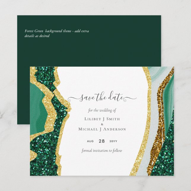 Postal Agate de oro esmeralda - Boda SAVE the DATE Budget (Anverso / Reverso)