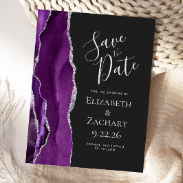 Postal Agate Purple Silver Dark Save the Date