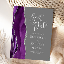 Postal Agate Purple Silver Gray Save the Date