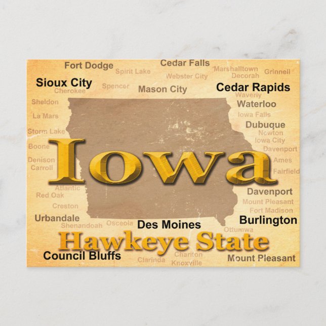 Postal Aged Iowa State Prige Map Silhouette (Anverso)