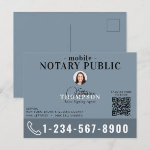 Postal Agente de Firma Notarial Código QR de Foto Azul Mo