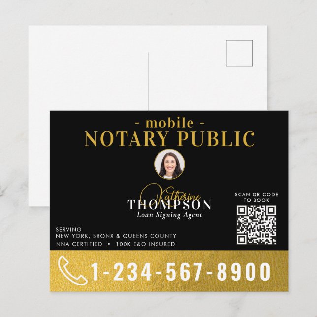 Postal Agente de Firma Notarial Código QR Foto Black Gold (Anverso / Reverso)