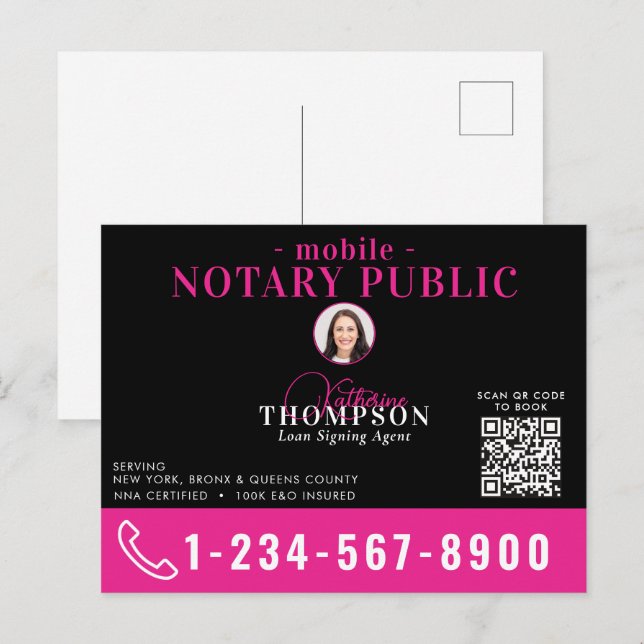 Postal Agente de Firma Notarial Código QR Foto Black Pink (Anverso / Reverso)