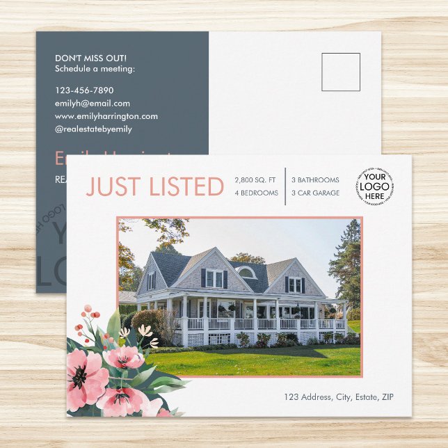Postal Agente Inmobiliario Gris Blush Bloom Acaba de Ser  (Subido por el creador)
