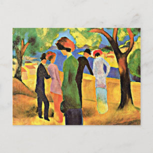 Postal Agosto Arte Macke: Mujer con una Chaqueta Verde