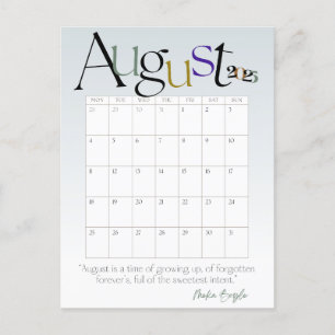 Postal Agosto Calendario Gris Moderno Mensual 2025