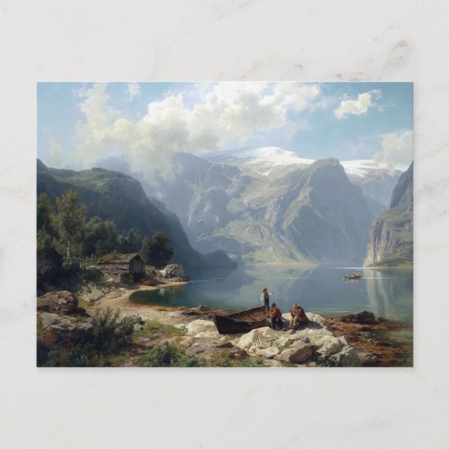 Postal Agosto Día de Guillermo Leu Sunny en un fiordo nor (Anverso)