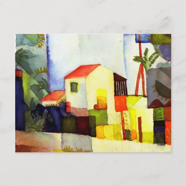 Postal Agosto Pintura de acuarela de Macke Bright House (Anverso)