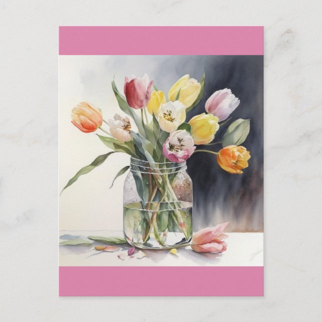 Postal Agradable acuarela de tulipanes (Anverso)