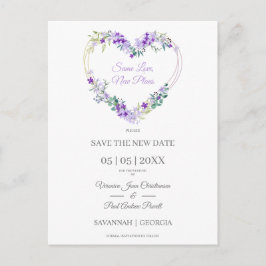 Postal Agradable Corazón Floral Morado Pospuesto Boda