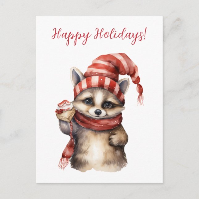 Postal Agradable Festividad Racoon Watercolour Artwork (Anverso)