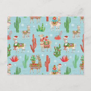Postal Agradables Llamas Navidades Luz Patrón Verde azula