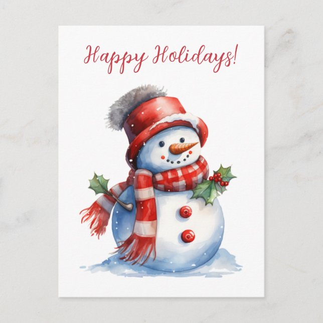 Postal Agradables vacaciones arte acuarela de Snowman (Anverso)