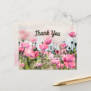 Postal Agradecer a las flores de acuarela rosadas 