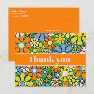 Postal Agradecido Floral Retro Agradecido de los 60