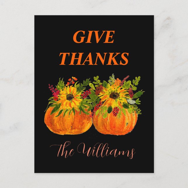 Postal Agradeciendo Girasoles Acoloralados Calabazas De O (Anverso)