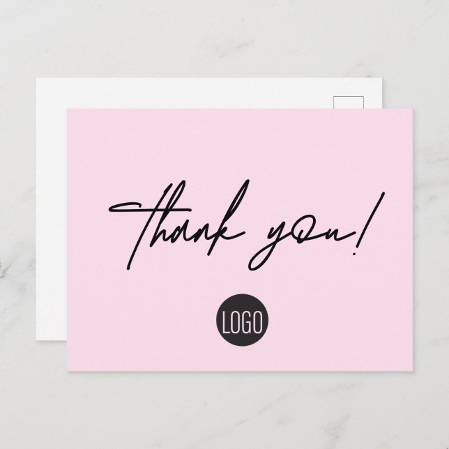 Postal Agradecimiento al cliente empresarial rosa con let (Anverso / Reverso)