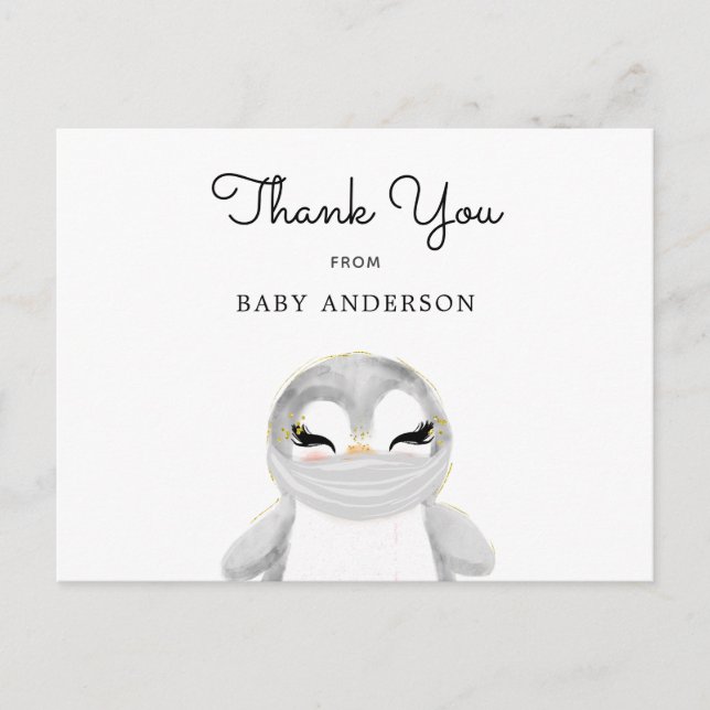 Postal Agradecimiento al pingüino en la máscara de Baby S (Anverso)