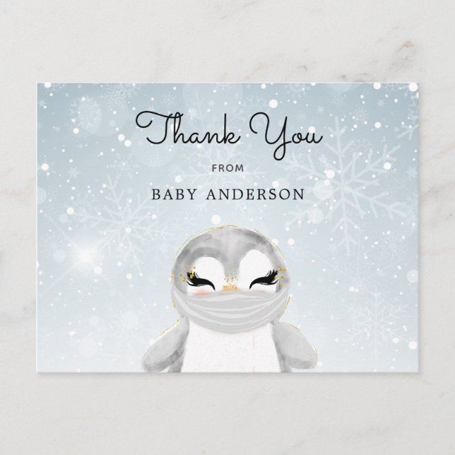 Postal Agradecimiento al pingüino en la máscara de Baby S (Anverso)