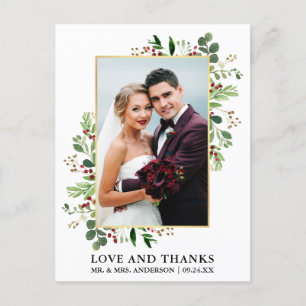 Postal Agradecimiento Amor Verde Invernal Acuarela Dorado