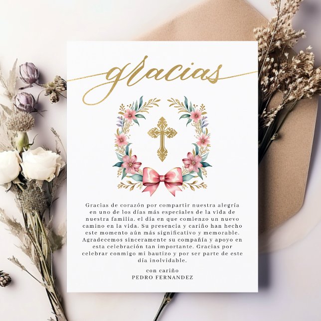 Postal Agradecimiento Bautizo Rosa y Dorado  (Subido por el creador)