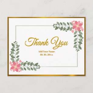 Postal Agradecimiento con guión de papel de oro y acuarel