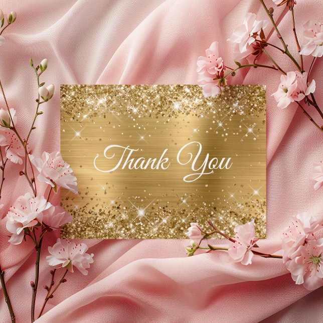 Postal Agradecimiento de 80 Cumpleaños con Hoja Dorada Br (Glittery Gold Foil 80th Birthday Thank You Postcard)