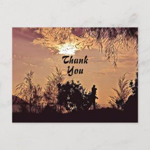 Postal Agradecimiento de árboles de puesta de sol de acua