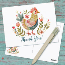 Agradecimiento de arte popular de pollo con acuare
