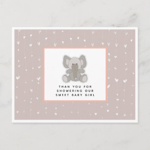Postal Agradecimiento de Baby Shower de adorable elefante