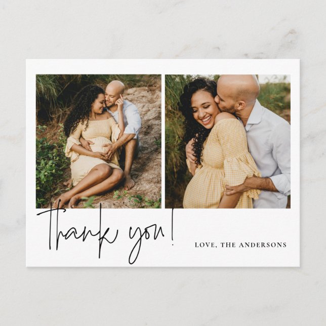 Postal Agradecimiento de baby shower de caligrafía elegan (Anverso)