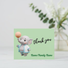 Postal Agradecimiento de Baby Shower de Elefante 3D Adora