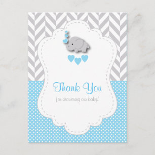 Postal Agradecimiento de Baby Shower de Elefante Azul, Bl