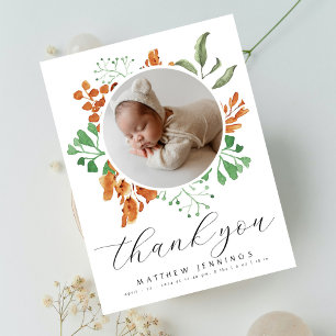 Postal Agradecimiento de baby shower de foto de Boho Gree