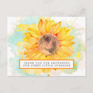 Postal Agradecimiento de Baby Shower de Girasol en Acuare