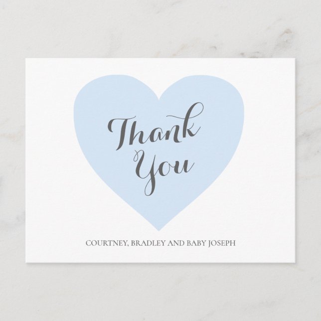 Postal Agradecimiento de Baby Shower de Niño Corazón Azul (Anverso)